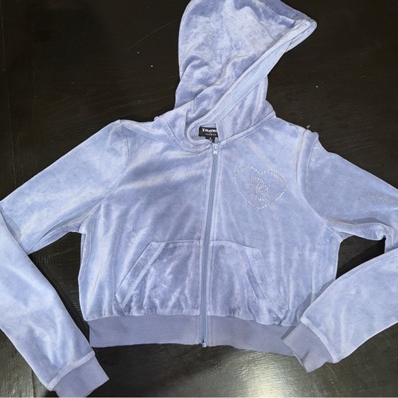 Playboy for Pacsun Y2K Baby Blue Zip-Up Hoodie with Heart Accent - Picture 3 of 10